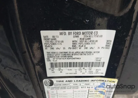 2013 Ford F-150 Fx4 z USA, uszkodzony, nr VIN 1FTFW1EF3DFD47563